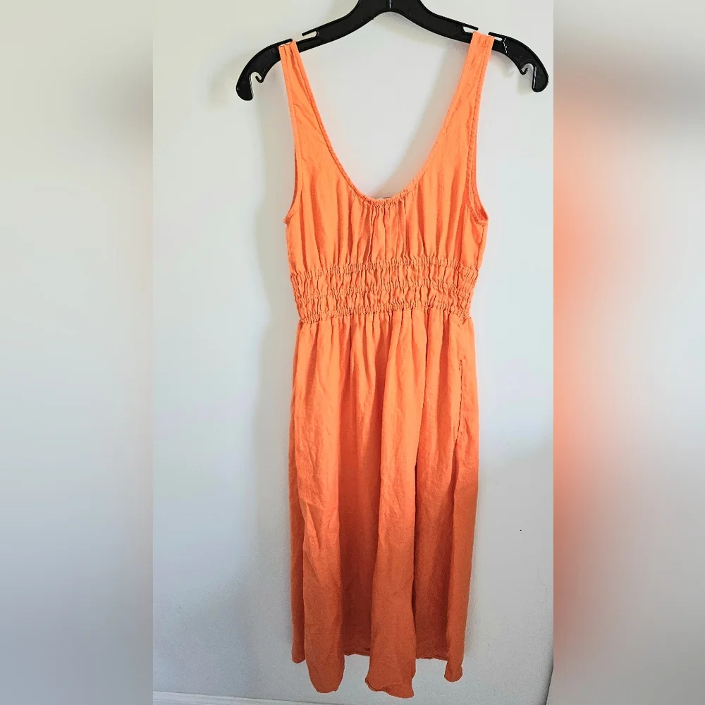 J. Crew Dress Linen Bright Orange Maxi